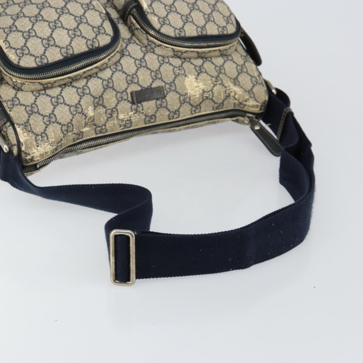 GUCCI GG Supreme Shoulder Bag PVC Navy Gold 246881 Auth 146007