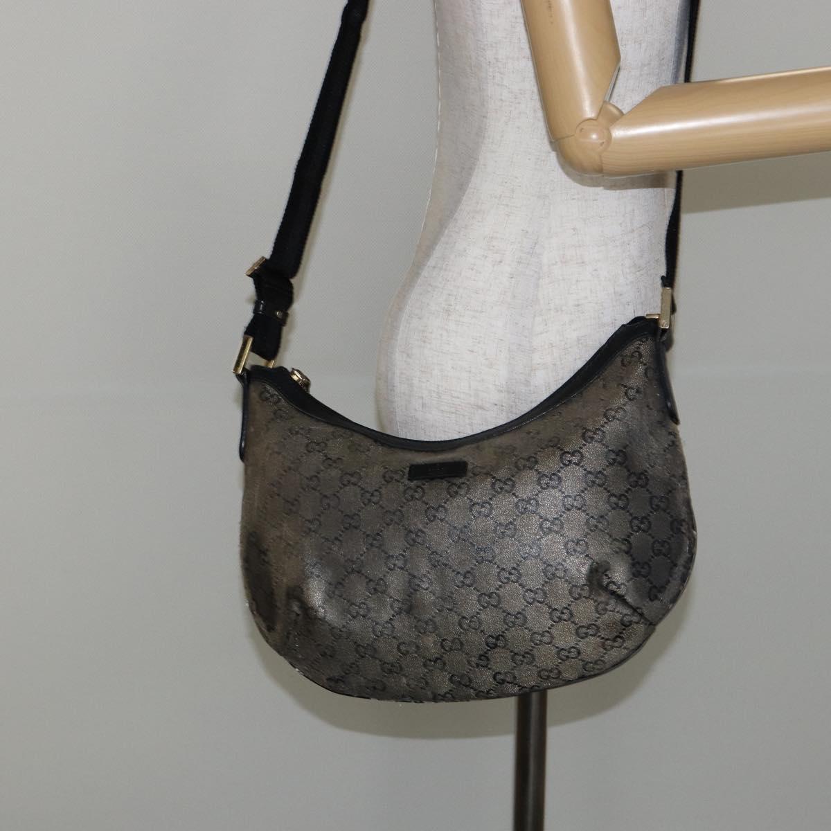 GUCCI GG Crystal Shoulder Bag Coated Canvas Navy Gold 181092 Auth 146008