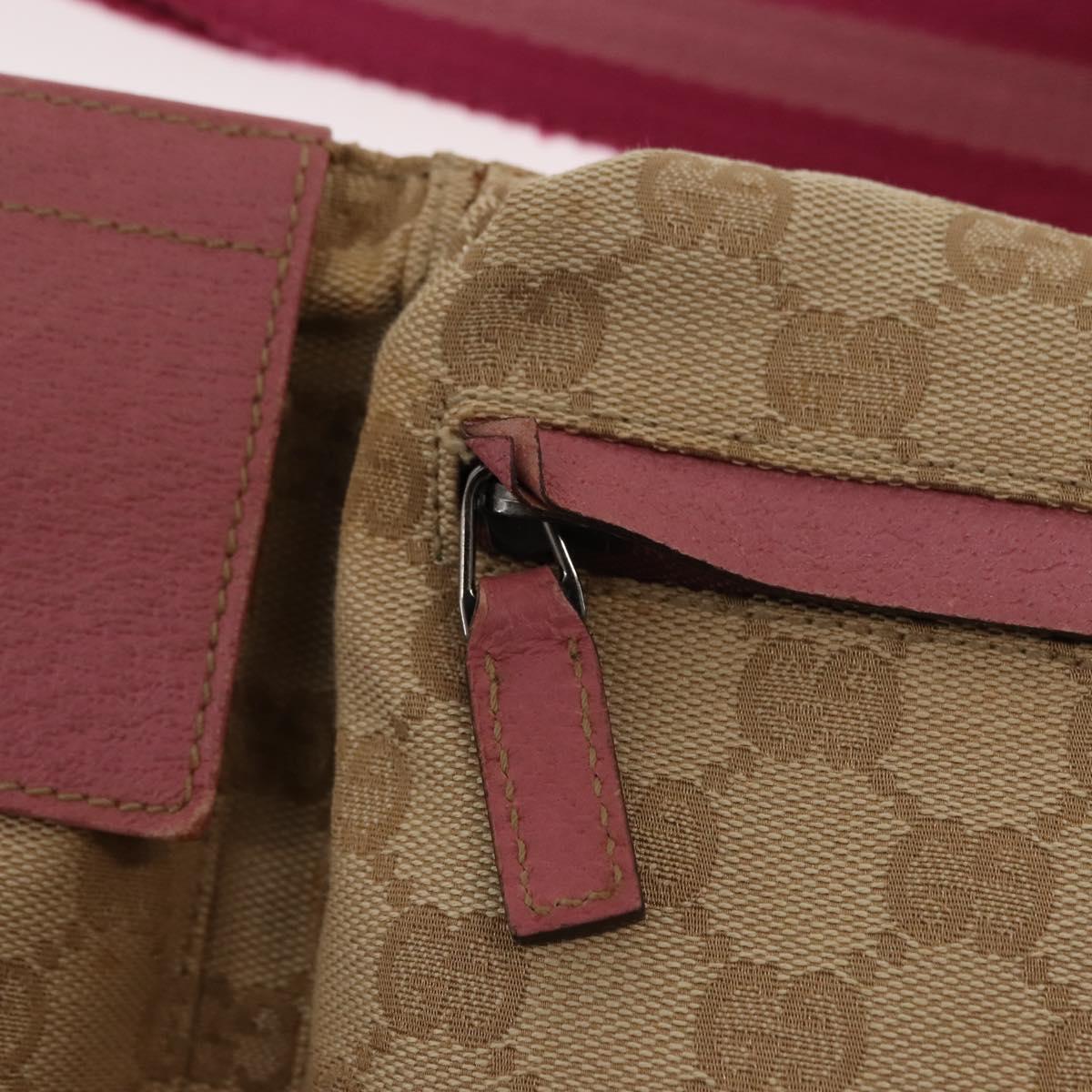 GUCCI GG Canvas Sherry Line Waist Bag Beige Pink Silver 28566 Auth 146009