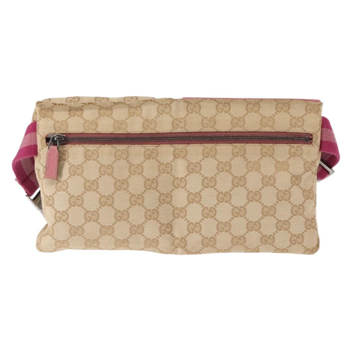 GUCCI GG Canvas Sherry Line Waist Bag Beige Pink Silver 28566 Auth 146009