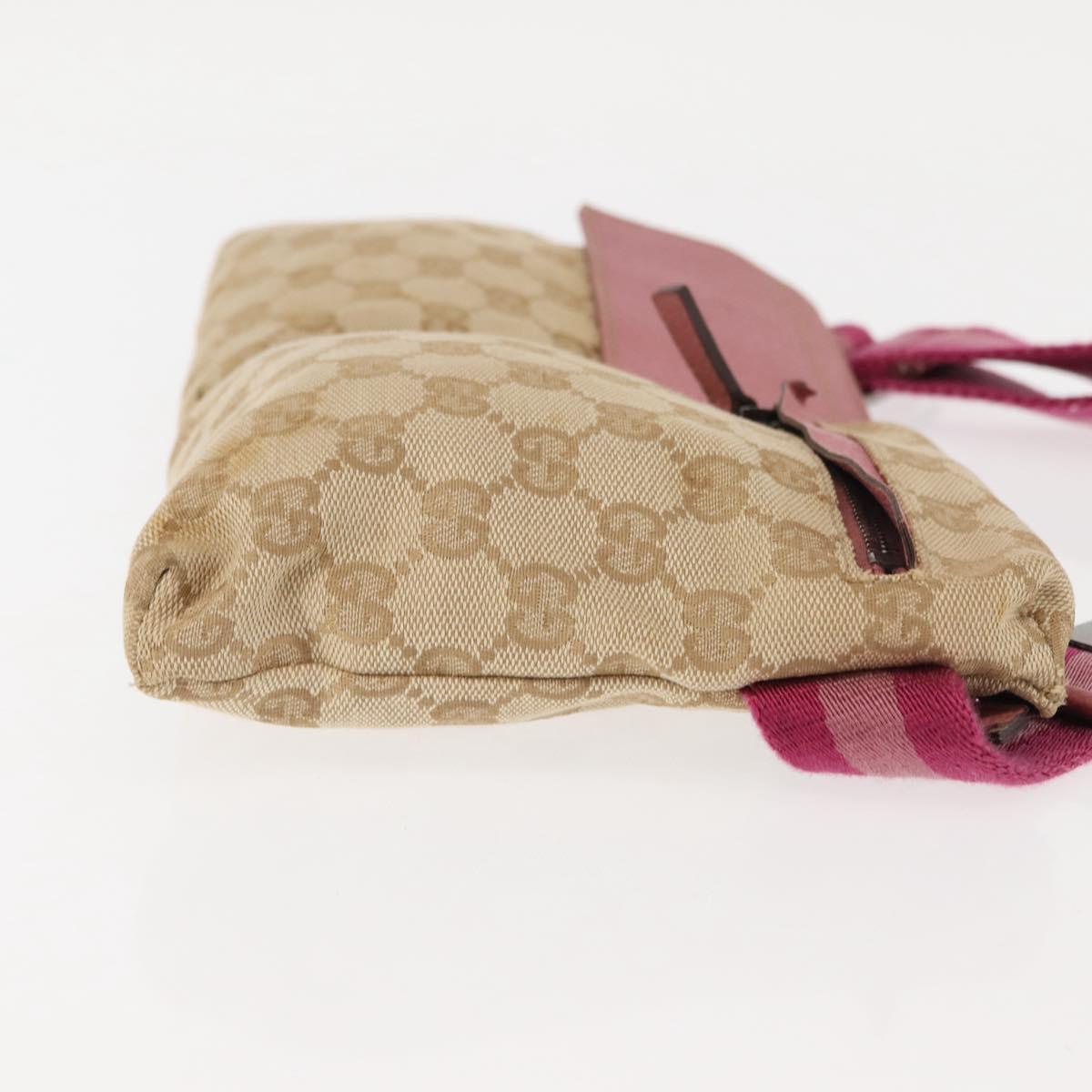 GUCCI GG Canvas Sherry Line Waist Bag Beige Pink Silver 28566 Auth 146009