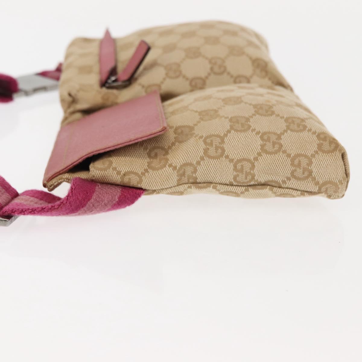 GUCCI GG Canvas Sherry Line Waist Bag Beige Pink Silver 28566 Auth 146009