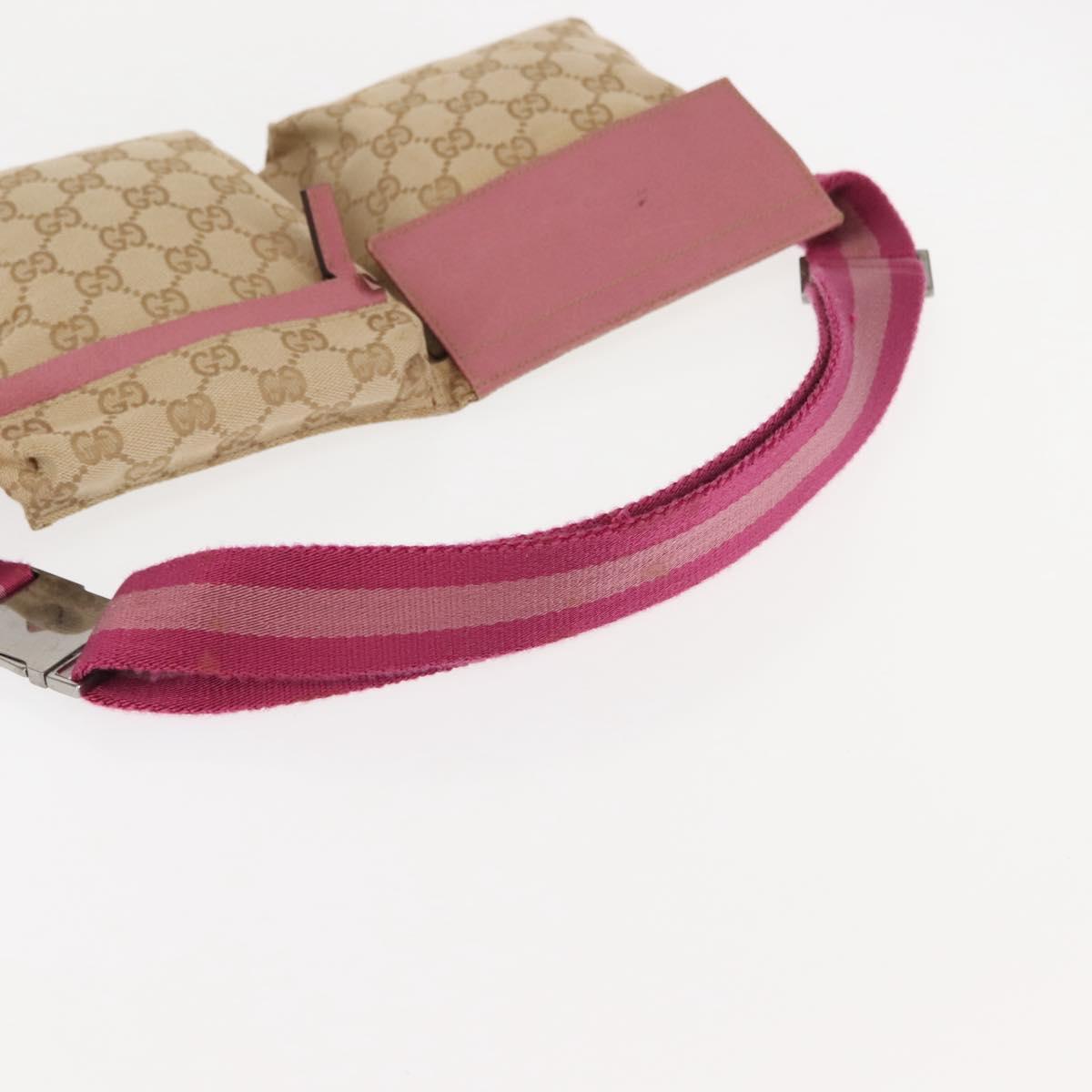 GUCCI GG Canvas Sherry Line Waist Bag Beige Pink Silver 28566 Auth 146009
