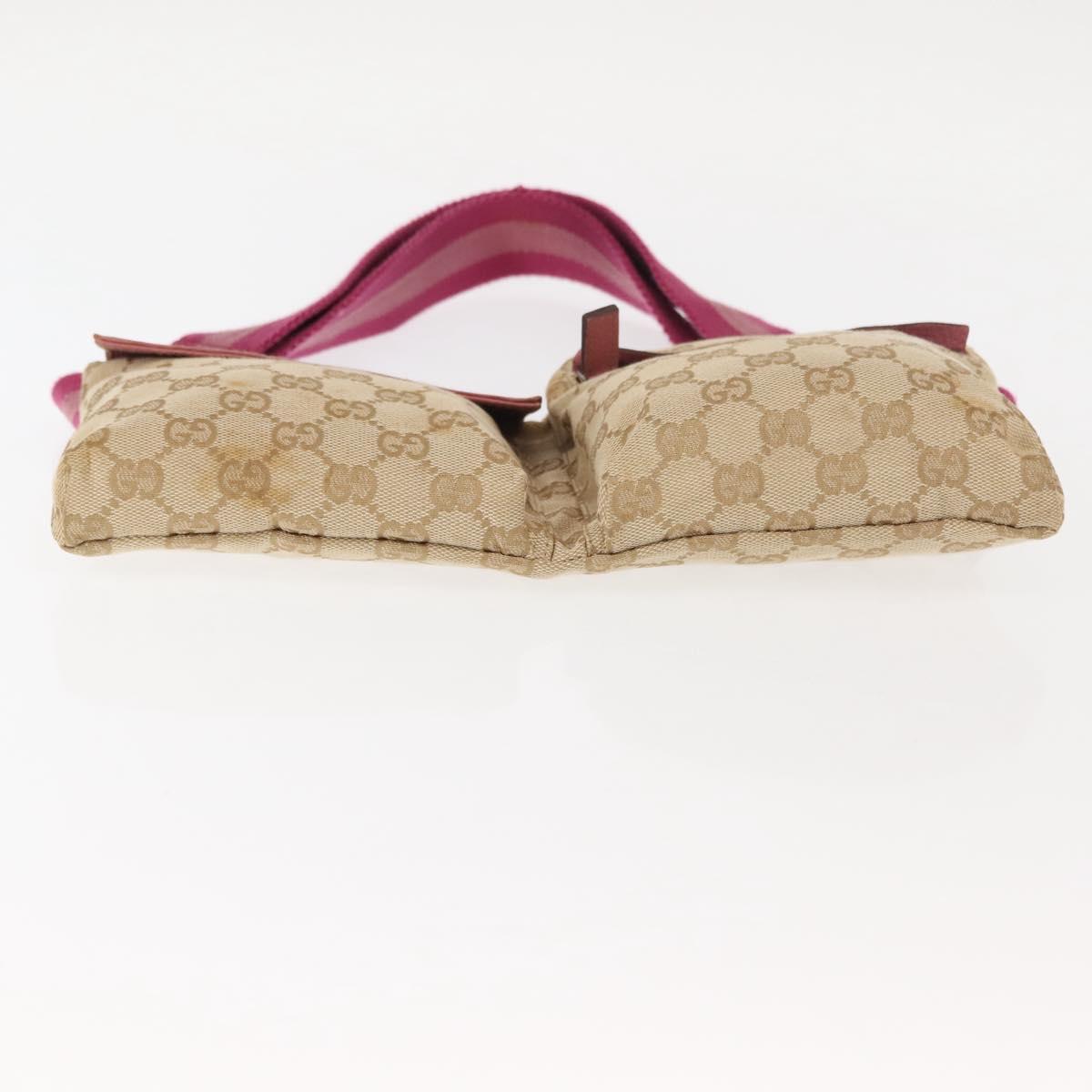 GUCCI GG Canvas Sherry Line Waist Bag Beige Pink Silver 28566 Auth 146009