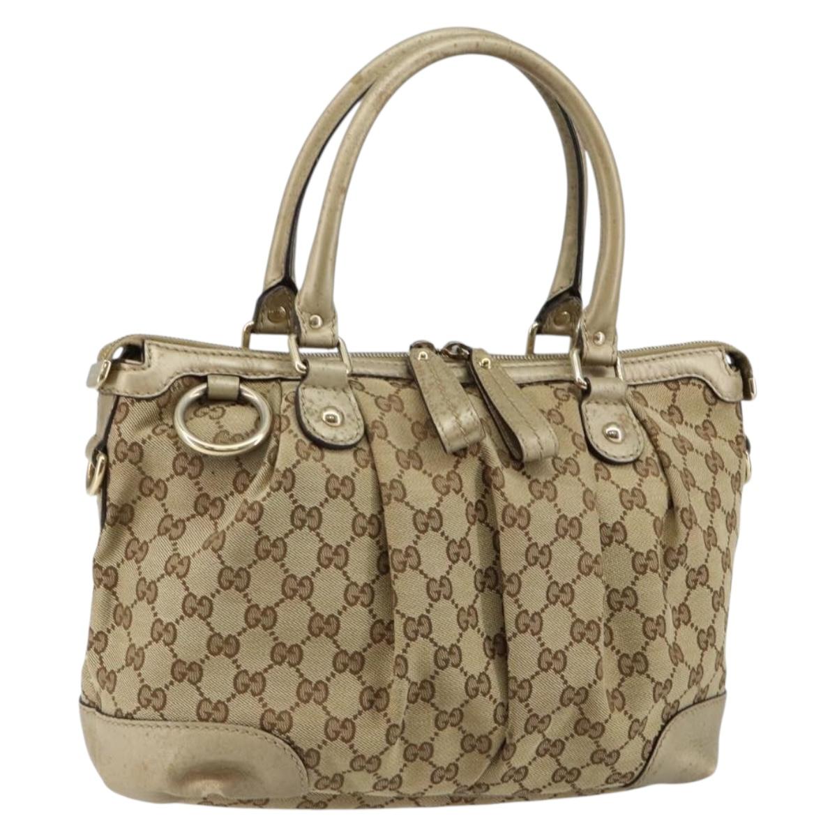 GUCCI GG Canvas Hand Bag Beige Gold 247902 Auth 146010