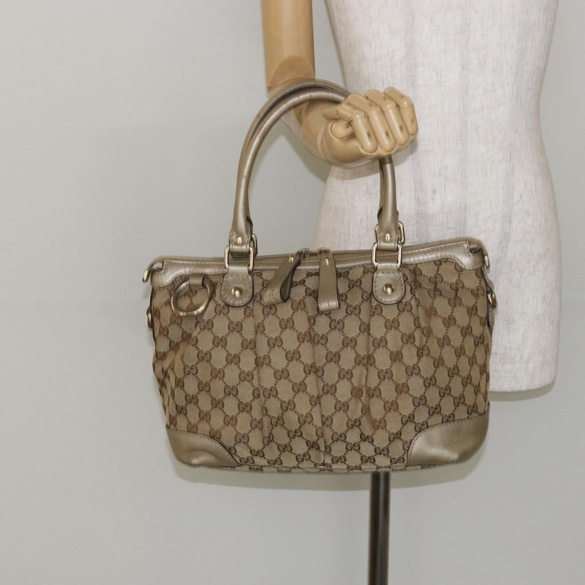 GUCCI GG Canvas Hand Bag Beige Gold 247902 Auth 146010