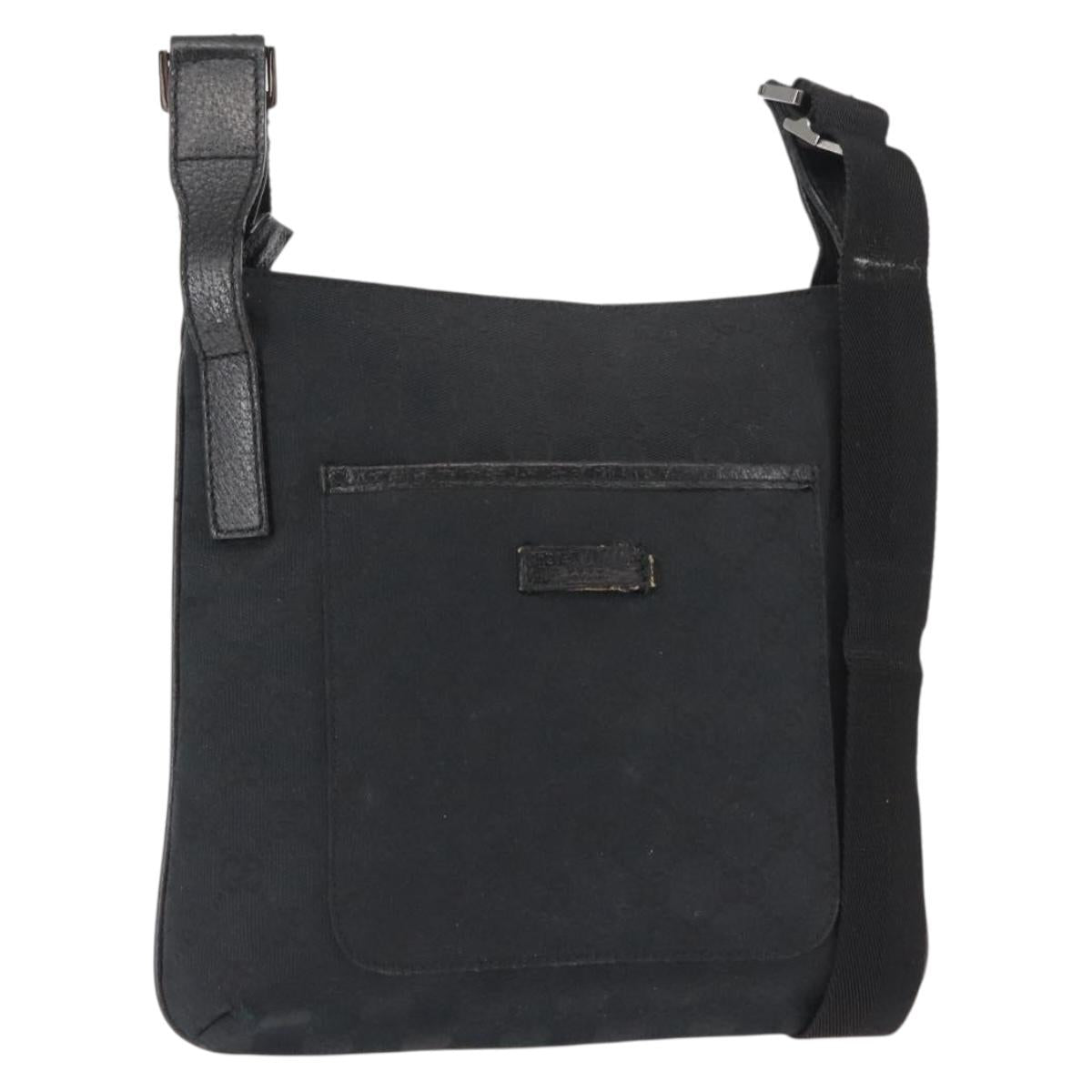 GUCCI GG Canvas Shoulder Bag Black Silver 122793 Auth 146012