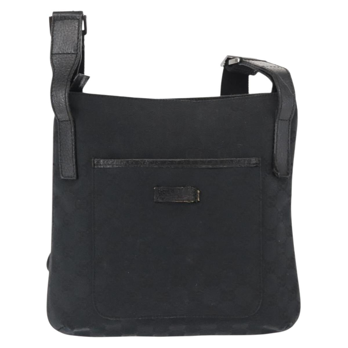 GUCCI GG Canvas Shoulder Bag Black Silver 122793 Auth 146012