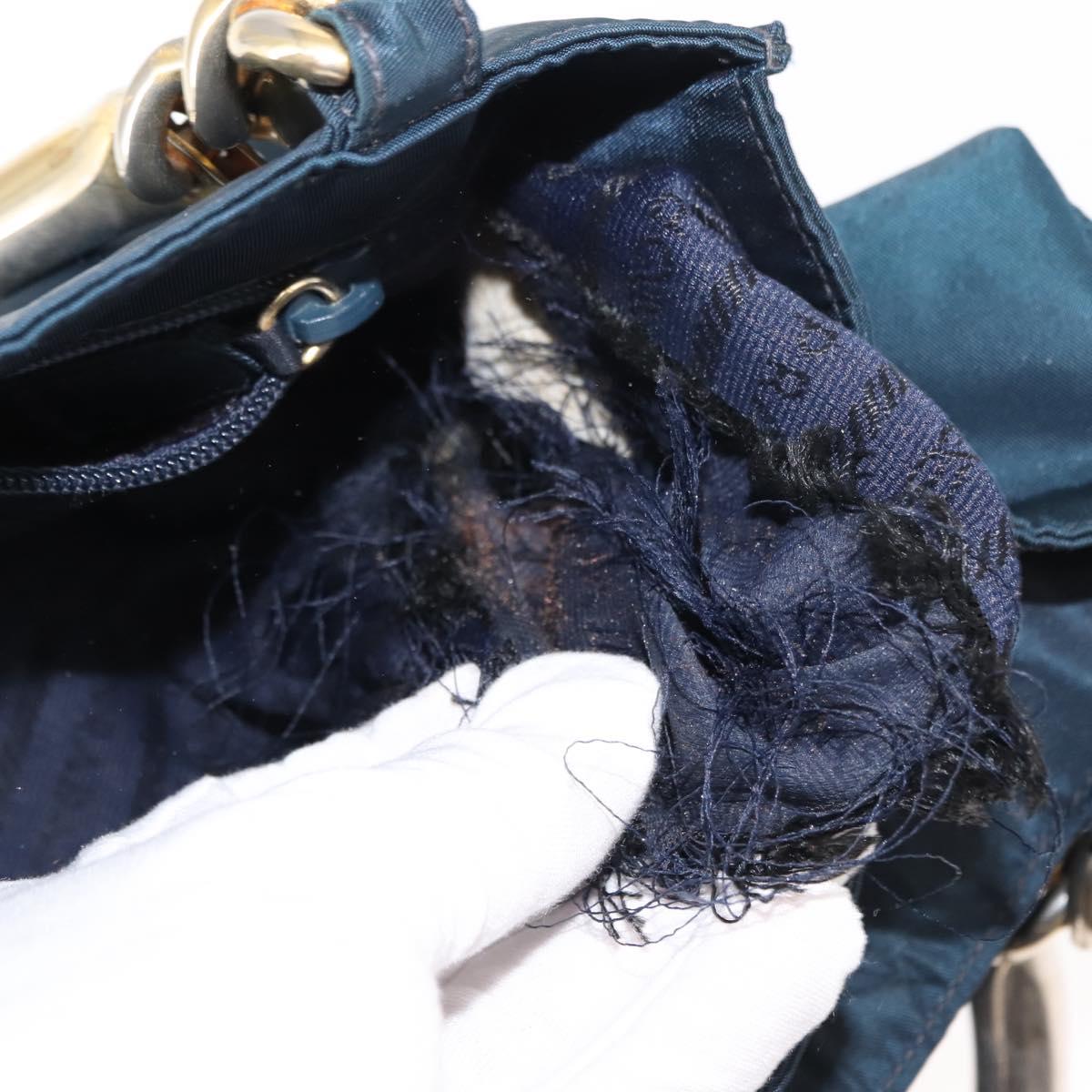 PRADA Hand Bag Nylon Blue Gold Auth 146014