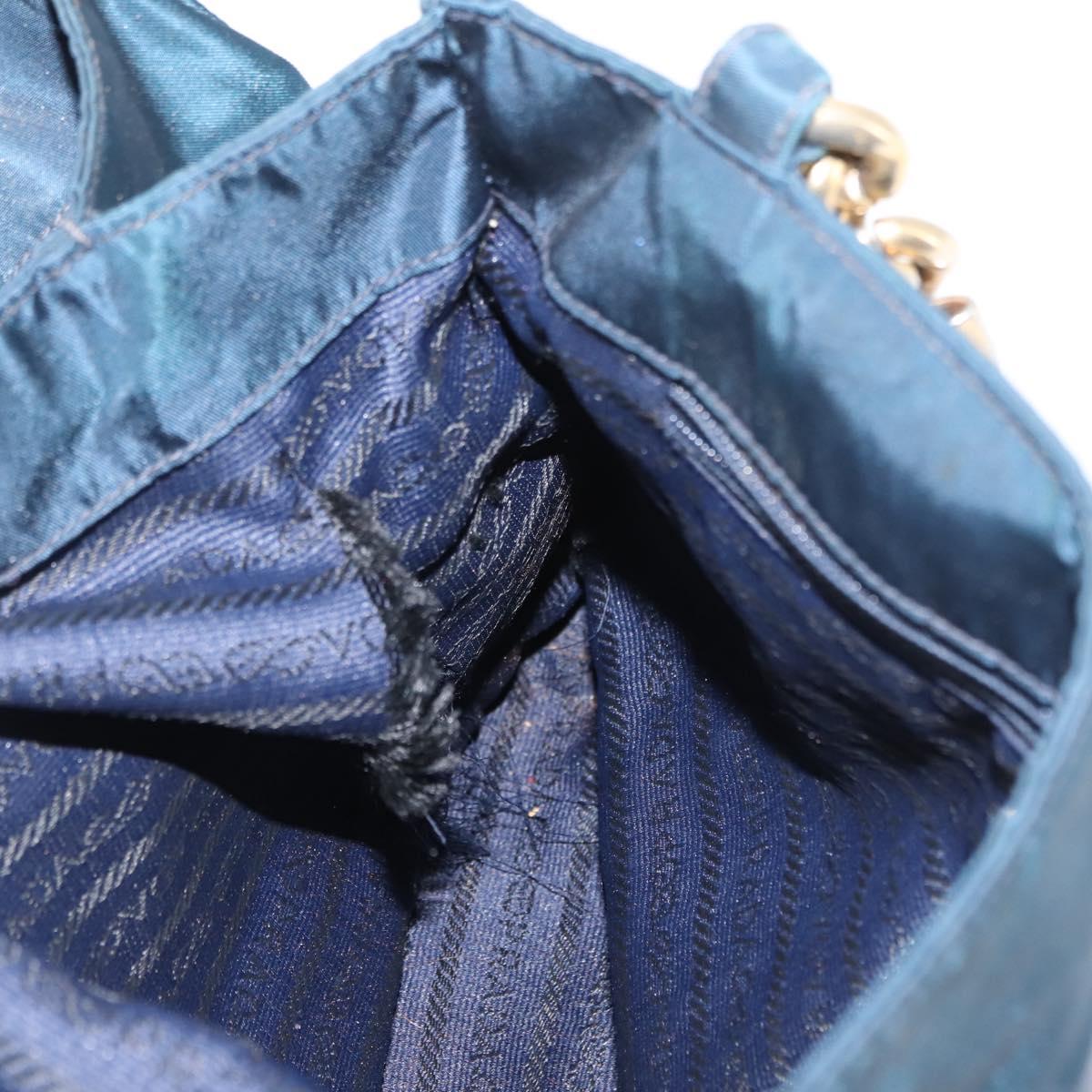 PRADA Hand Bag Nylon Blue Gold Auth 146014