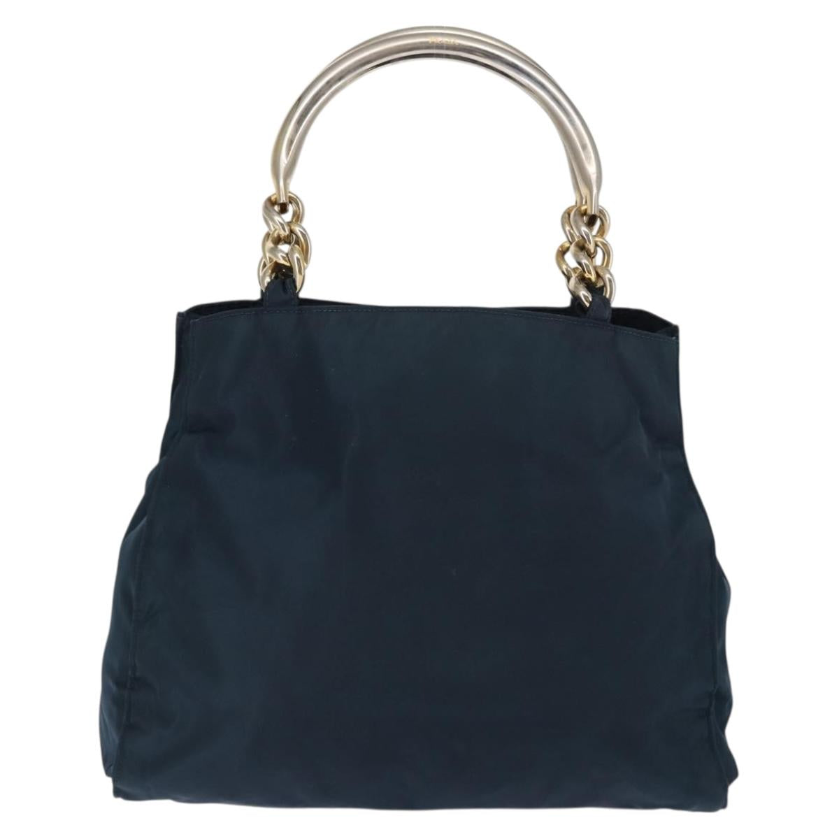 PRADA Hand Bag Nylon Blue Gold Auth 146014