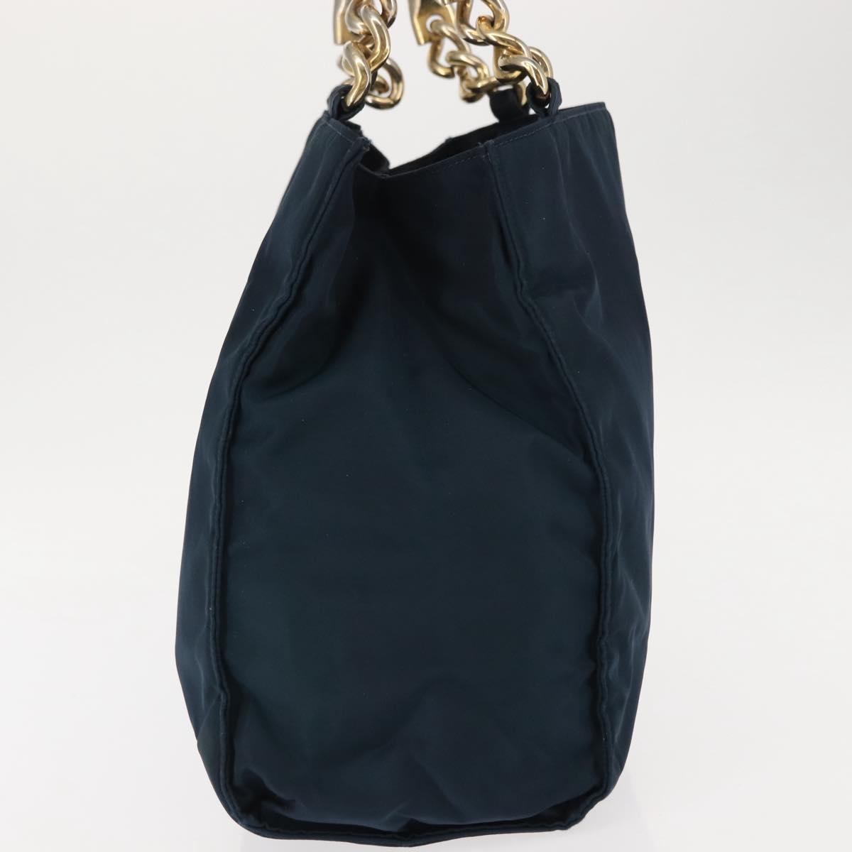 PRADA Hand Bag Nylon Blue Gold Auth 146014
