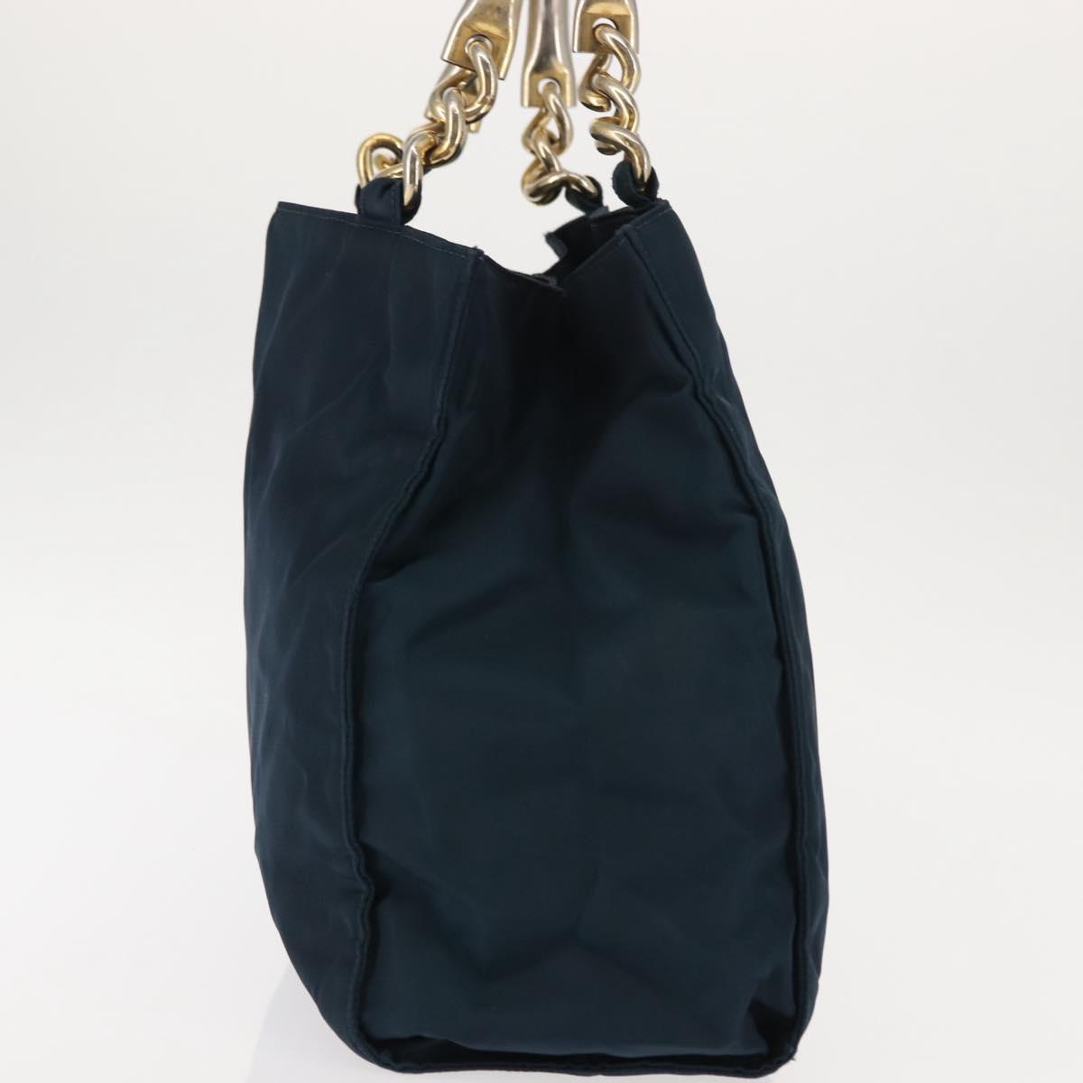 PRADA Hand Bag Nylon Blue Gold Auth 146014