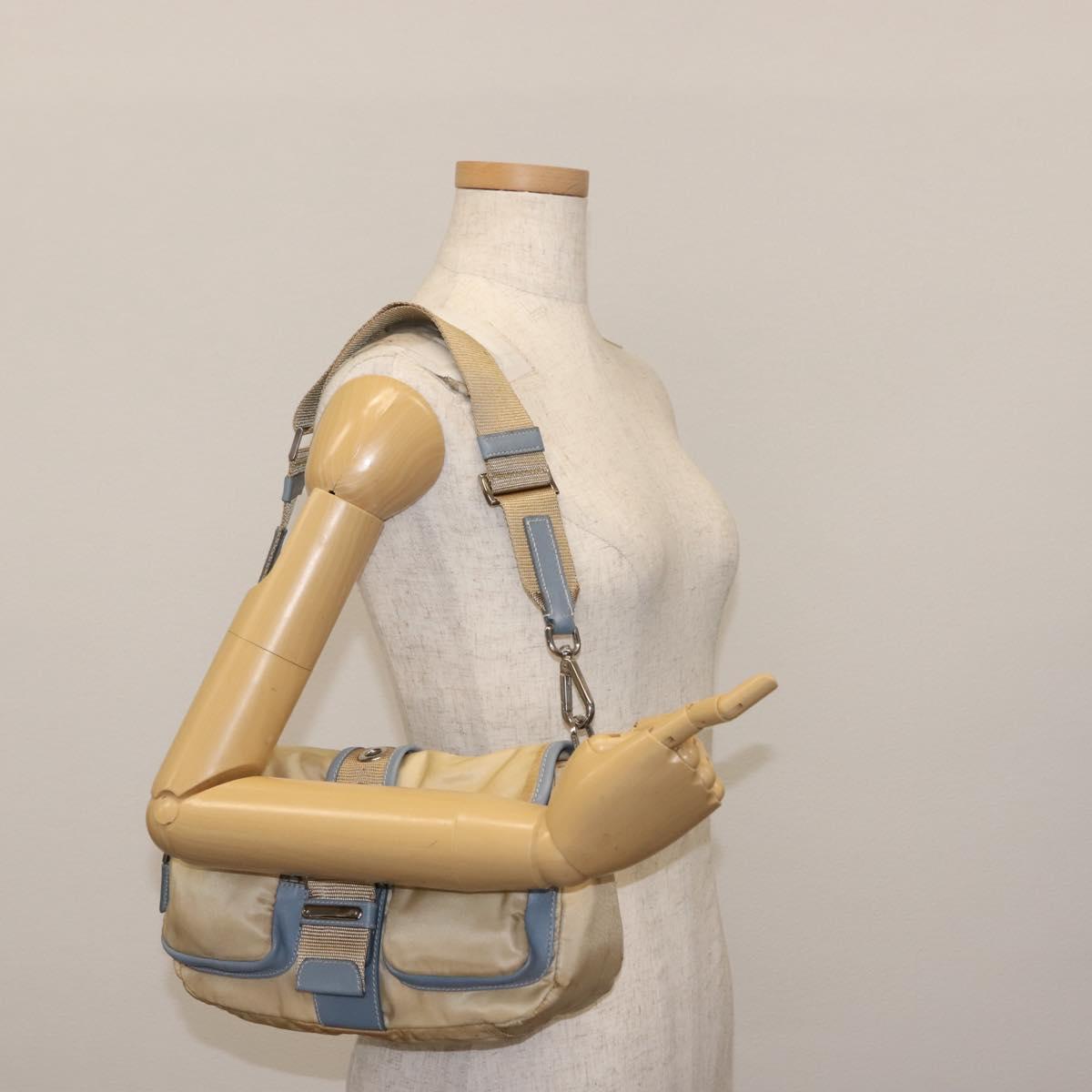 PRADA Shoulder Bag Nylon Beige Silver Auth 146015