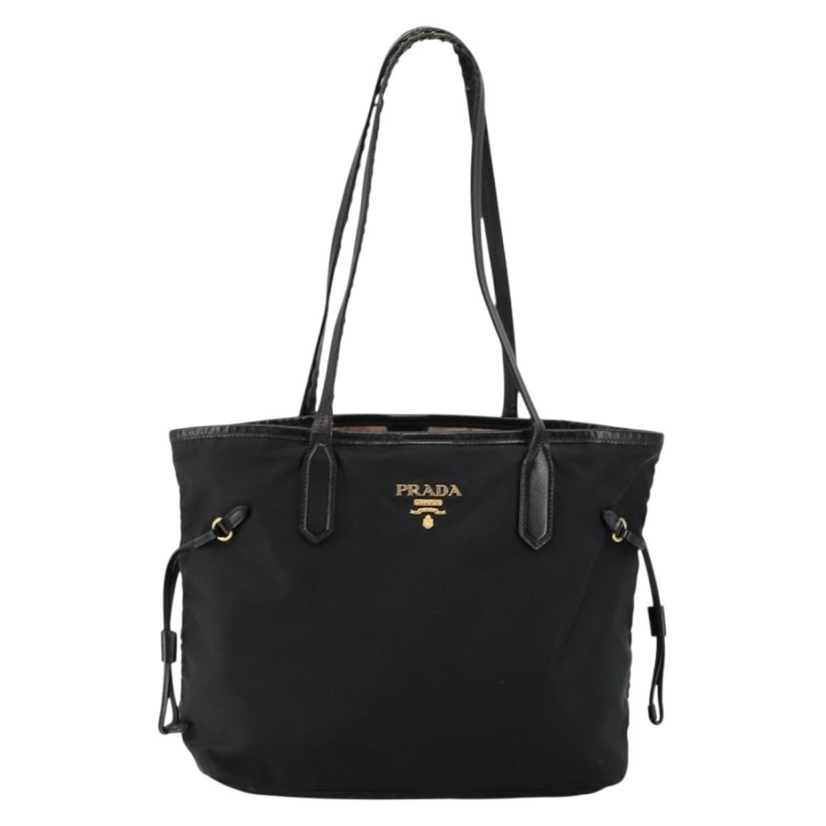 PRADA Tote Bag Nylon Black Gold Auth 146016