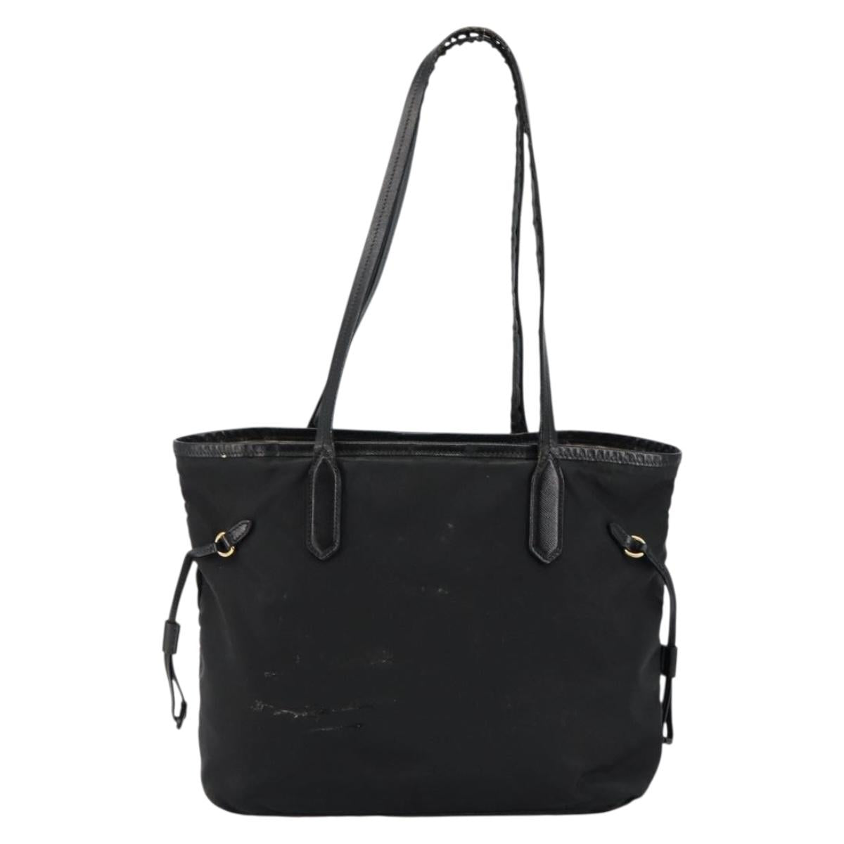 PRADA Tote Bag Nylon Black Gold Auth 146016