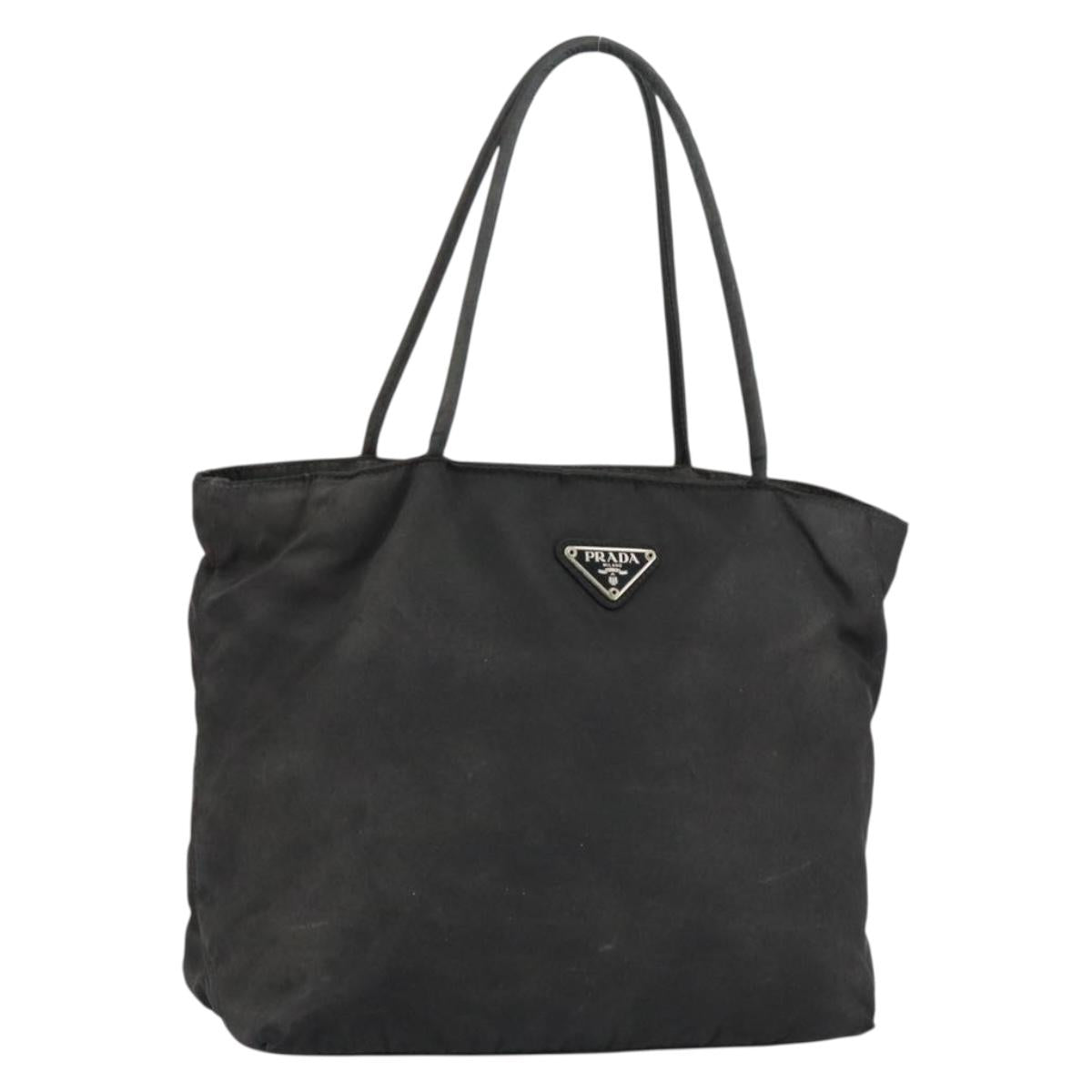 PRADA Tote Bag Nylon Black Silver Auth 146017