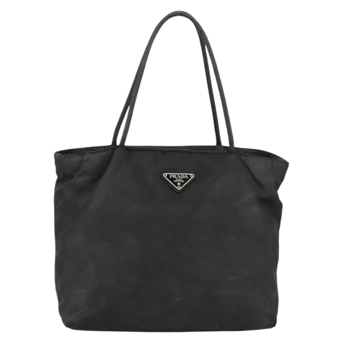 PRADA Tote Bag Nylon Black Silver Auth 146017