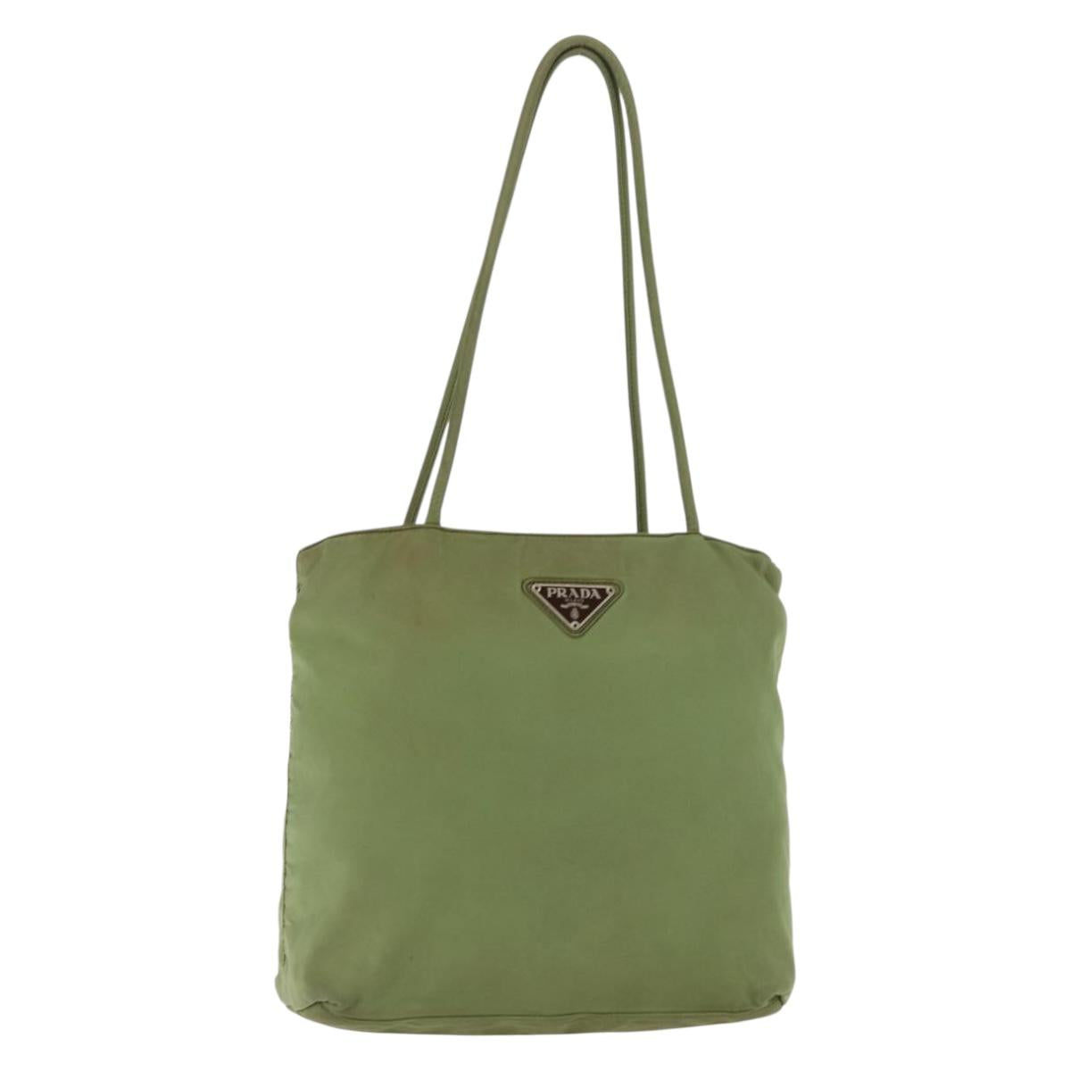 PRADA Tote Bag Nylon Green Silver Auth 146020