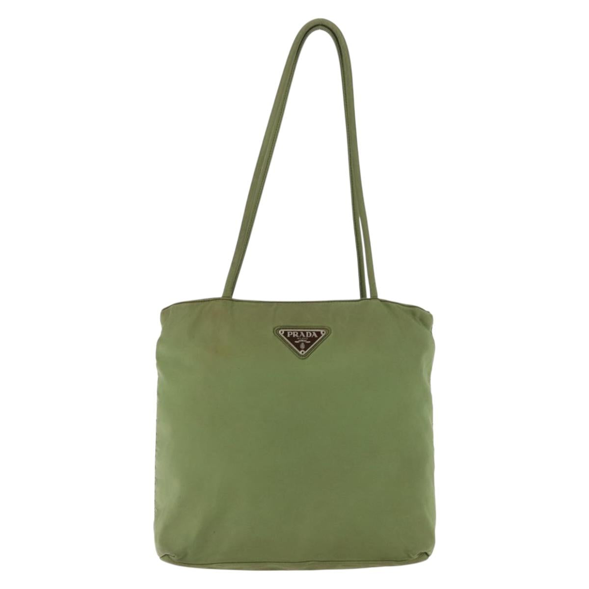 PRADA Tote Bag Nylon Green Silver Auth 146020
