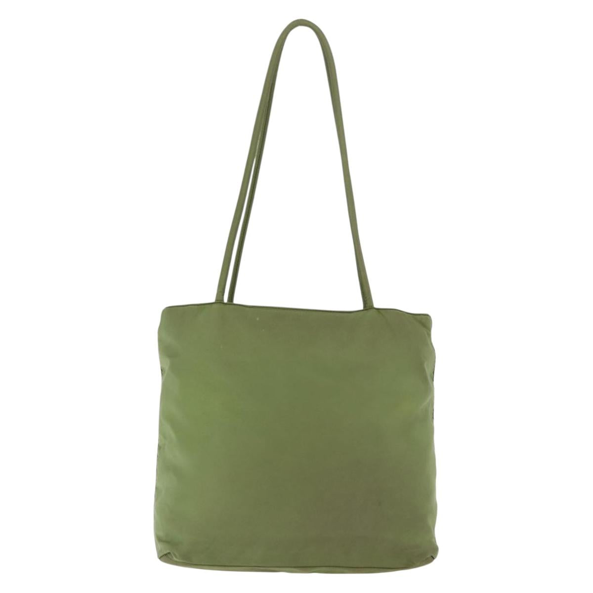 PRADA Tote Bag Nylon Green Silver Auth 146020