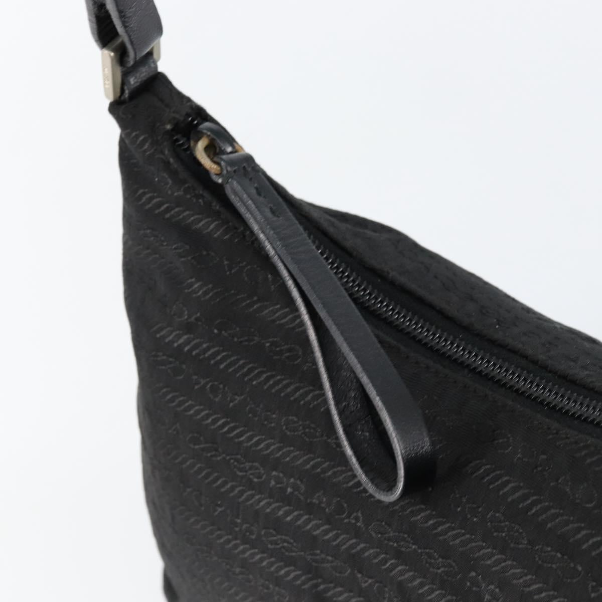 PRADA Tote Bag Nylon Black Silver Auth 146021