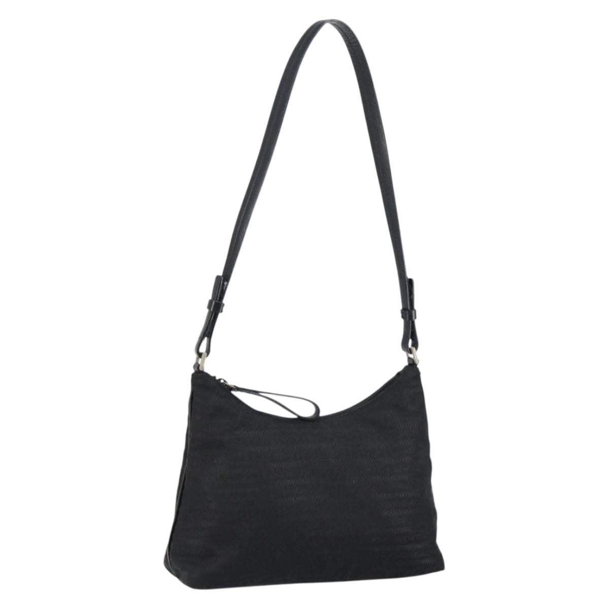 PRADA Tote Bag Nylon Black Silver Auth 146021