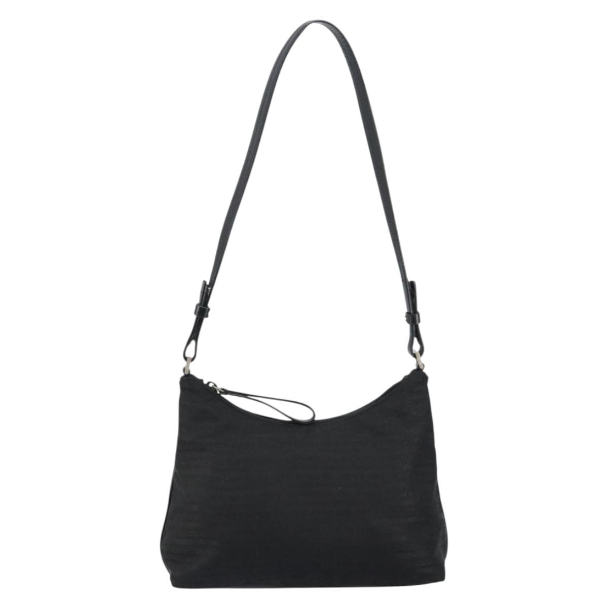 PRADA Tote Bag Nylon Black Silver Auth 146021
