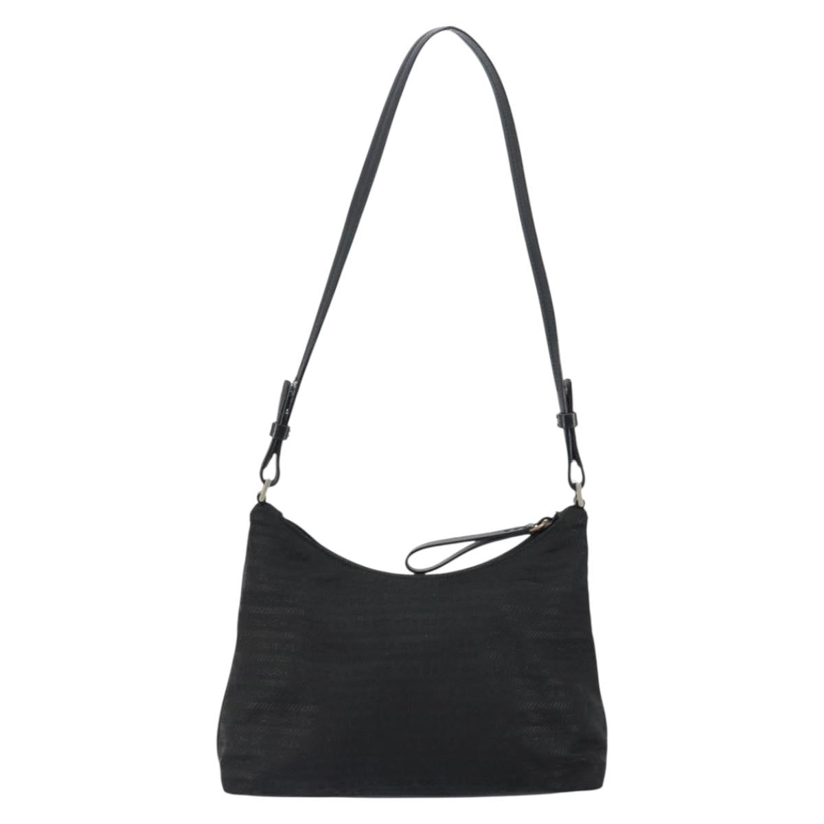 PRADA Tote Bag Nylon Black Silver Auth 146021