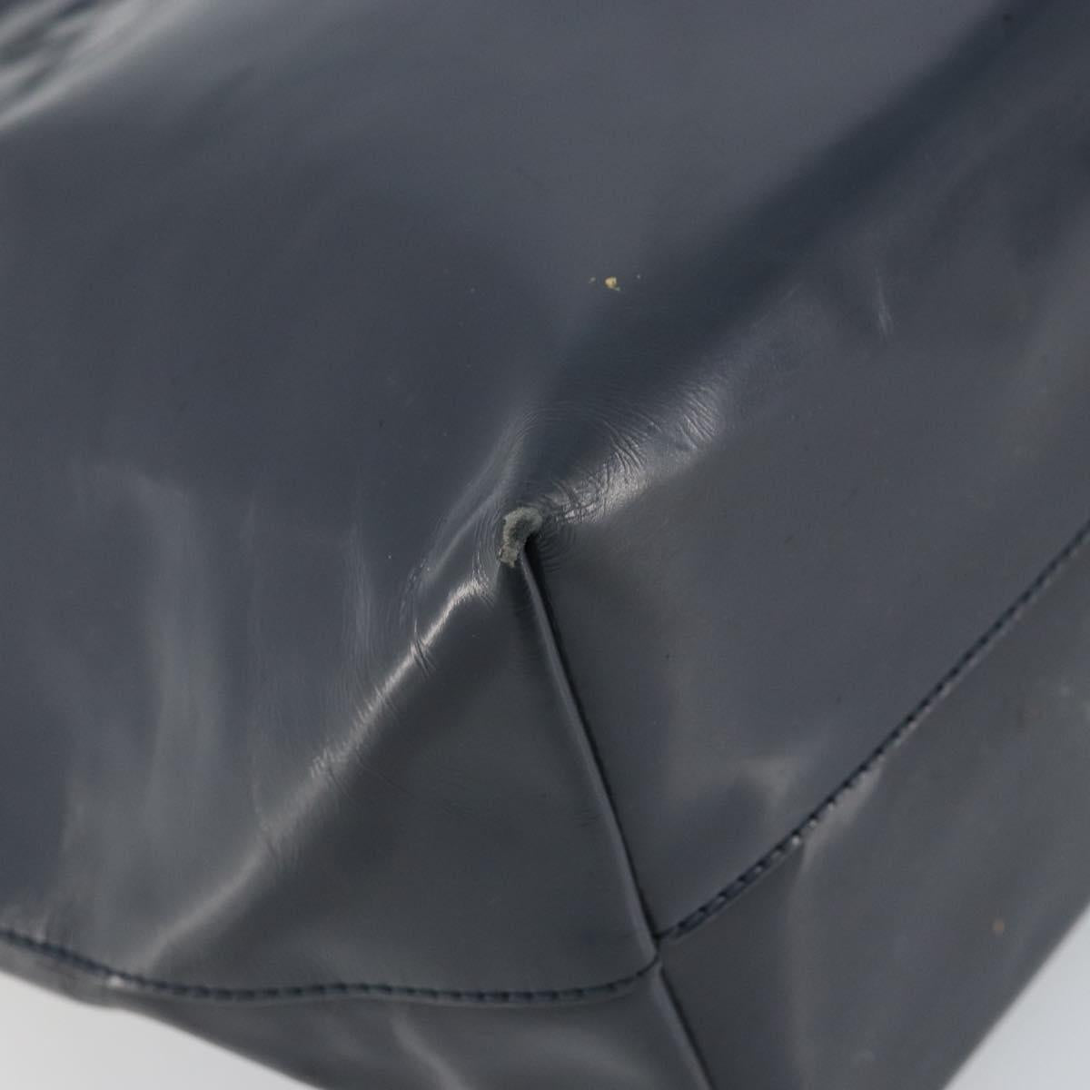 PRADA Tote Bag Enamel Navy Silver Auth 146022