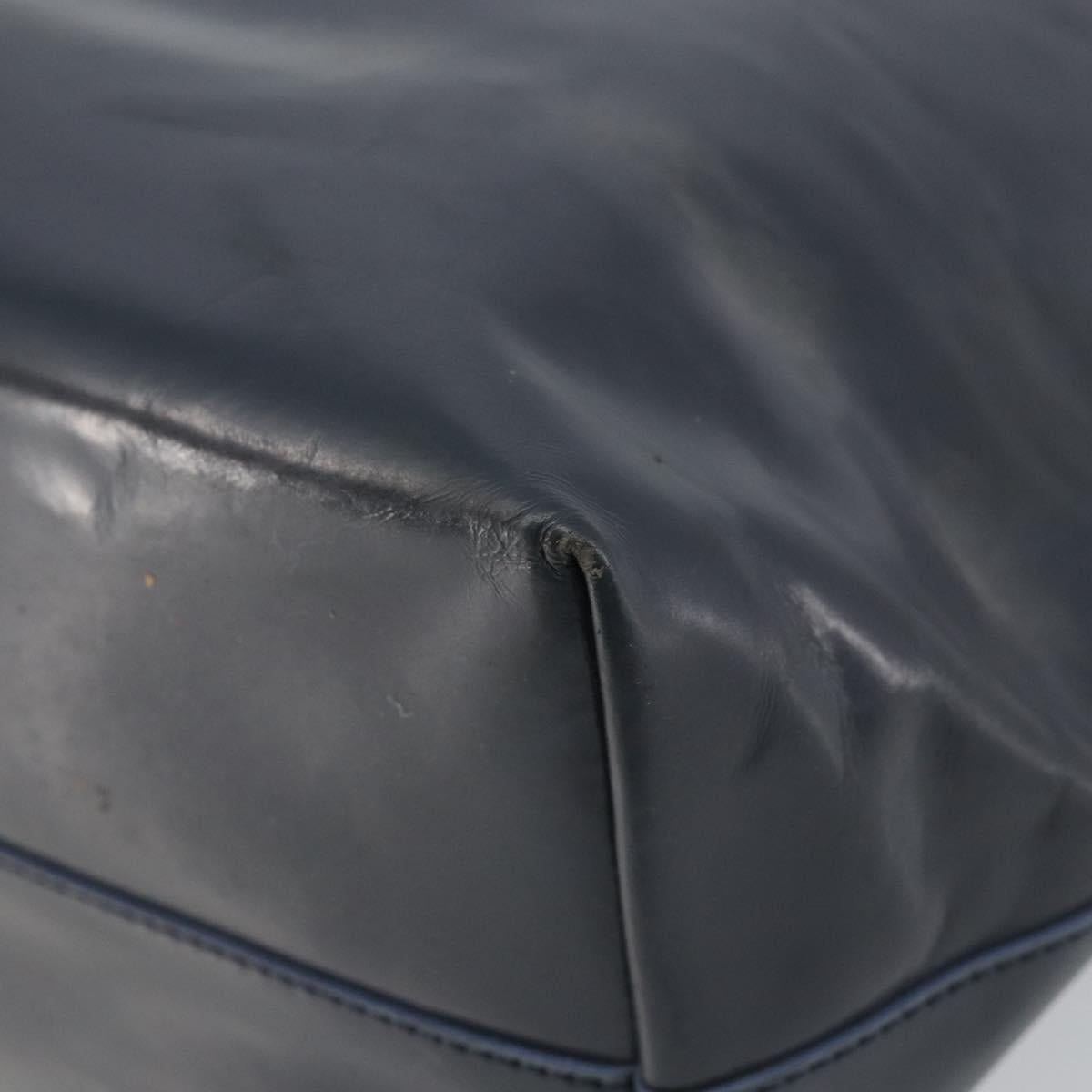 PRADA Tote Bag Enamel Navy Silver Auth 146022