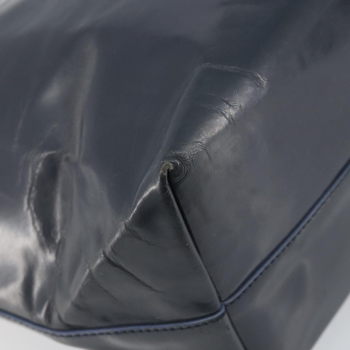 PRADA Tote Bag Enamel Navy Silver Auth 146022