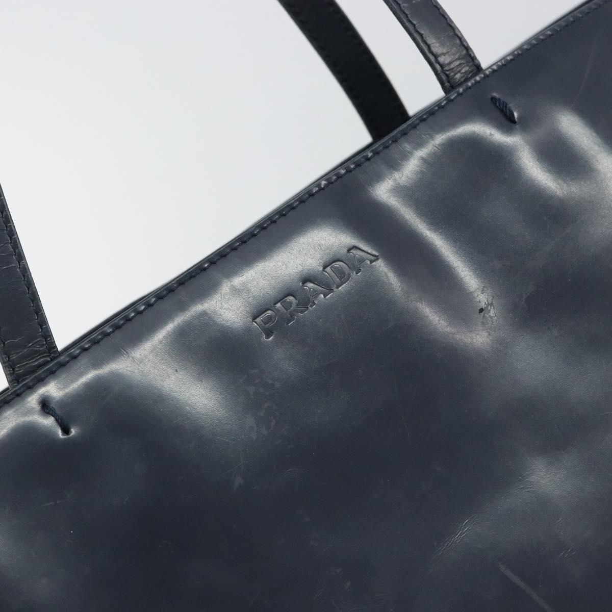 PRADA Tote Bag Enamel Navy Silver Auth 146022