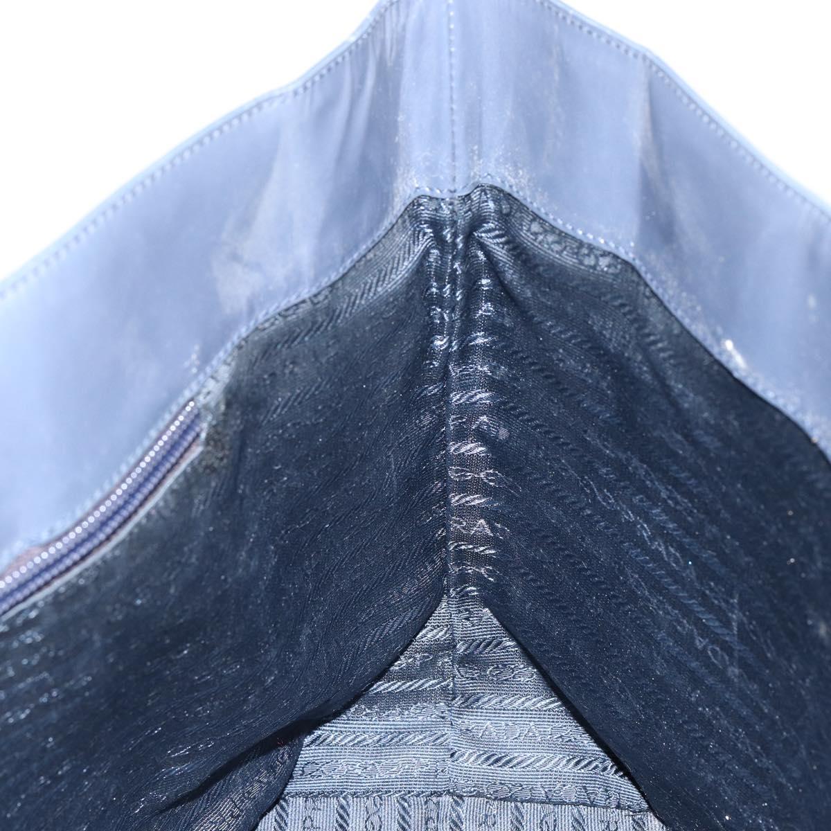 PRADA Tote Bag Enamel Navy Silver Auth 146022