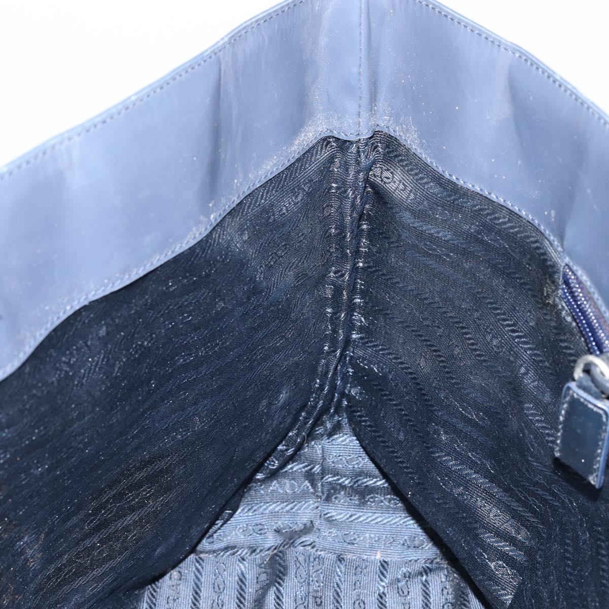 PRADA Tote Bag Enamel Navy Silver Auth 146022