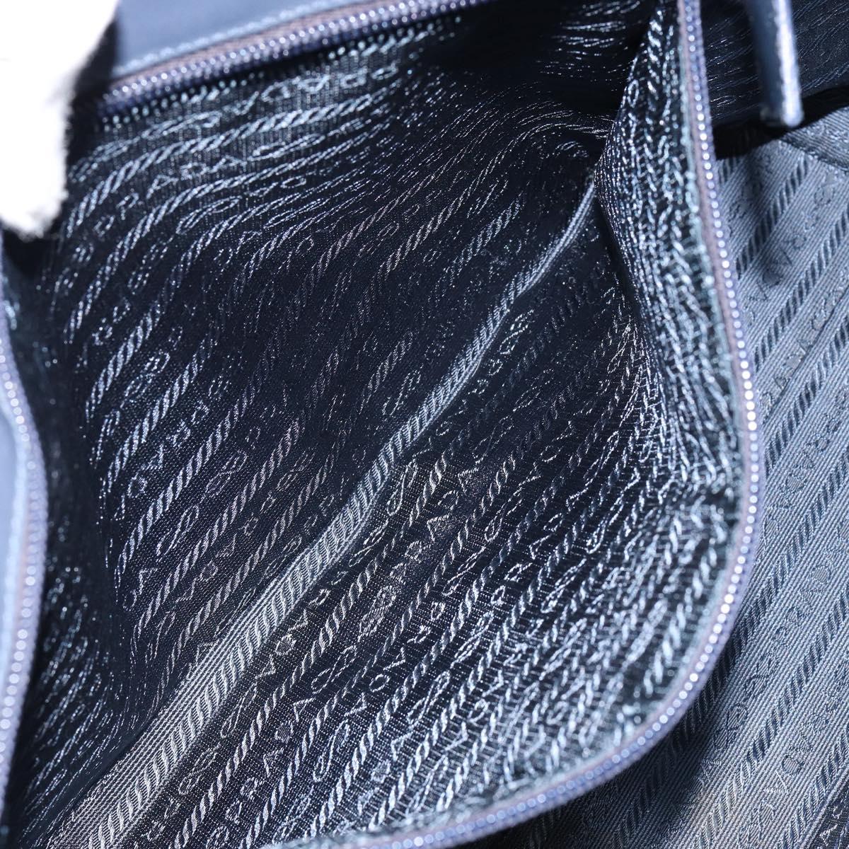 PRADA Tote Bag Enamel Navy Silver Auth 146022