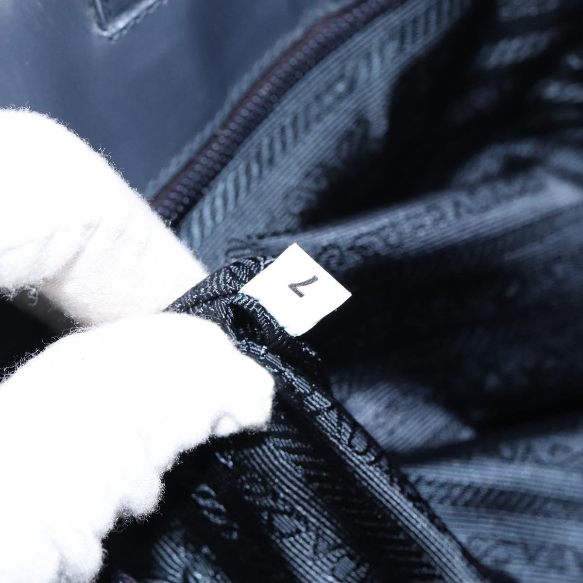 PRADA Tote Bag Enamel Navy Silver Auth 146022