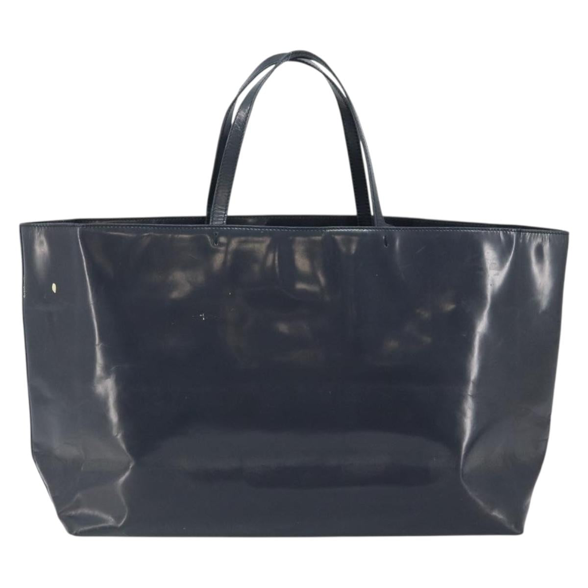 PRADA Tote Bag Enamel Navy Silver Auth 146022