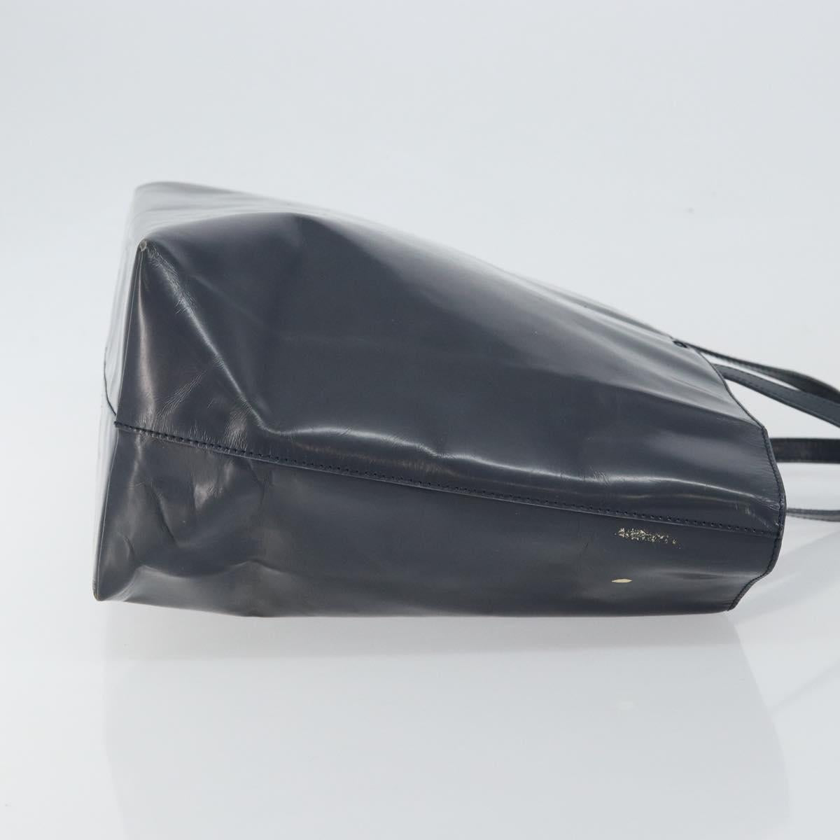 PRADA Tote Bag Enamel Navy Silver Auth 146022