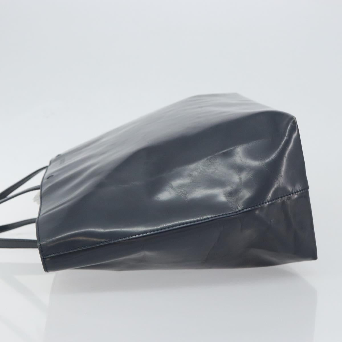 PRADA Tote Bag Enamel Navy Silver Auth 146022