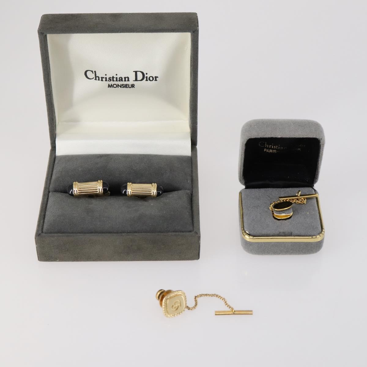 Christian Dior Nek Tie Pin Titanic metal 2Set Gold Tone Auth 146044
