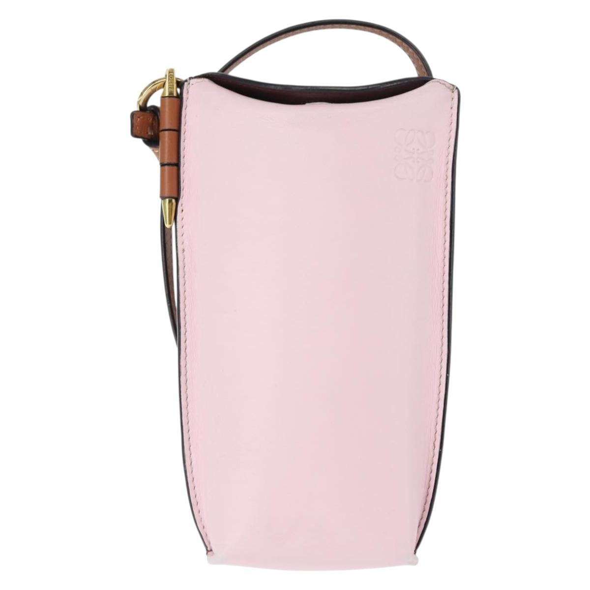 LOEWE Anagram Phone Shoulder Pouch Leather Gold Pink Orange Auth 146048