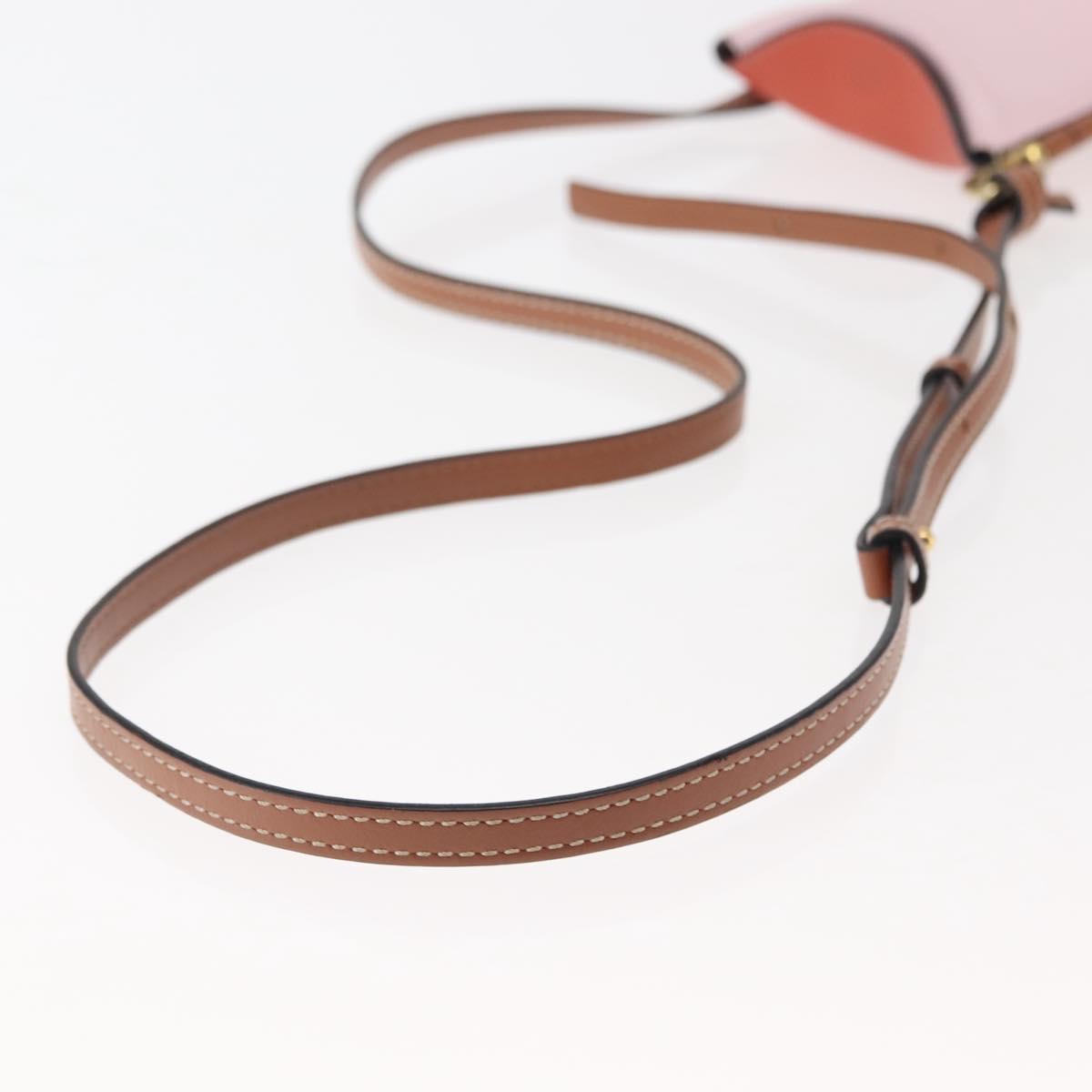 LOEWE Anagram Phone Shoulder Pouch Leather Gold Pink Orange Auth 146048