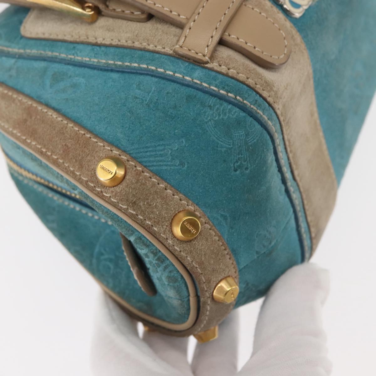 LOEWE 160th Anniversary Model Hand Bag Suede Turquoise Blue Gold Auth 146049