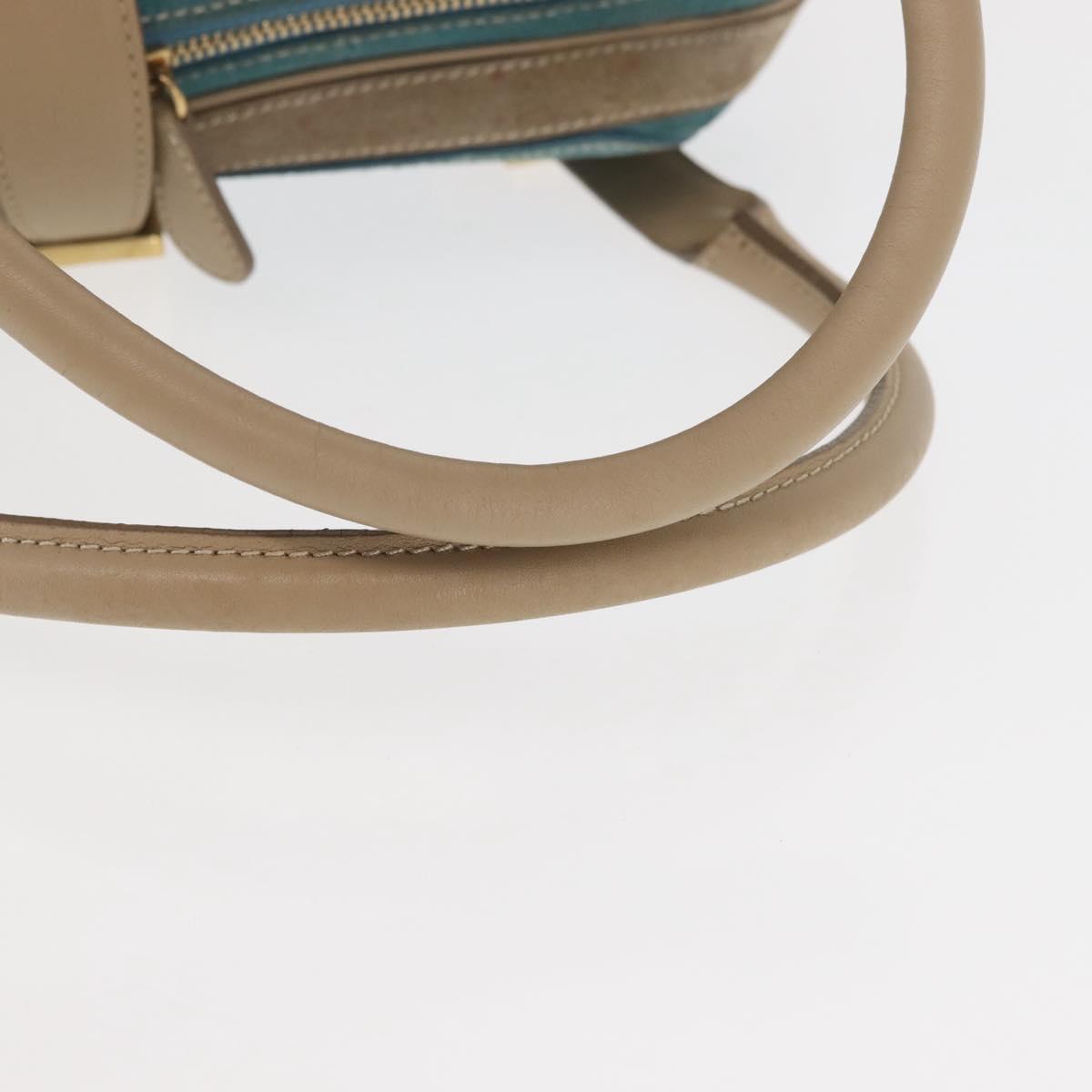 LOEWE 160th Anniversary Model Hand Bag Suede Turquoise Blue Gold Auth 146049