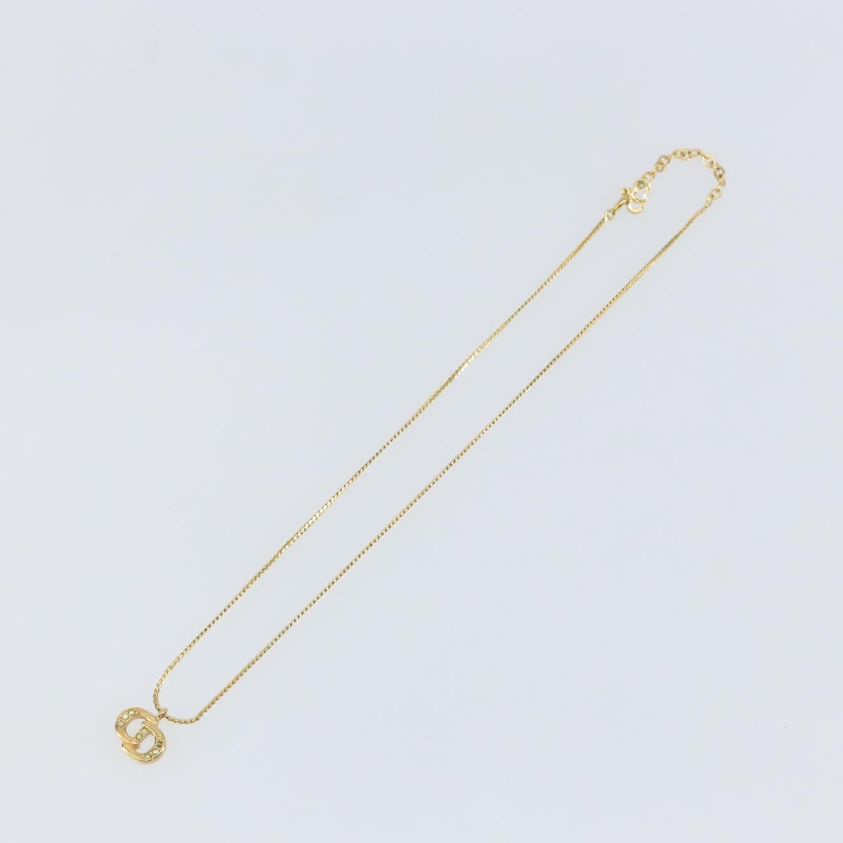 Christian Dior Rhinestone CD Logo Necklace metal Gold Tone Auth 146052