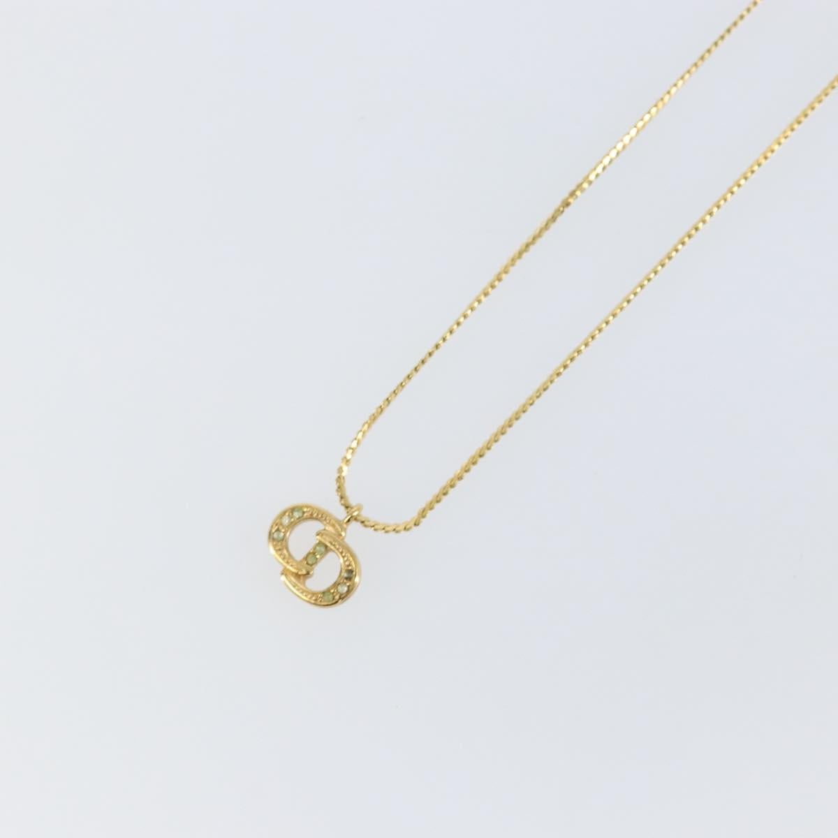 Christian Dior Rhinestone CD Logo Necklace metal Gold Tone Auth 146052