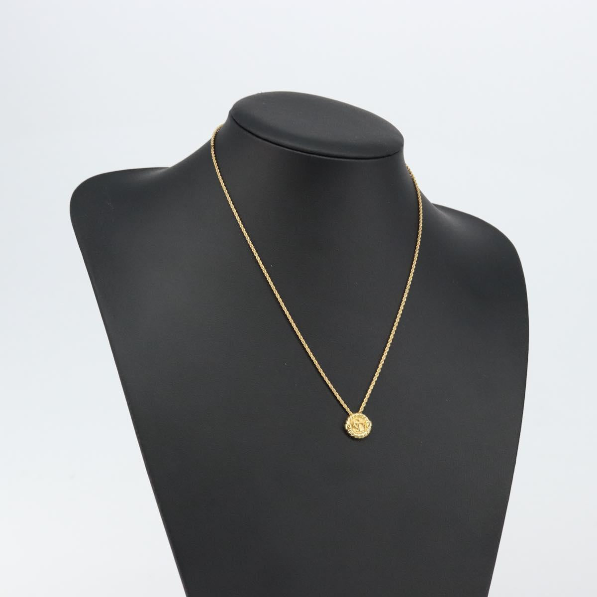 Christian Dior Rope Circle CD Logo Necklace metal Gold Tone Auth 146053