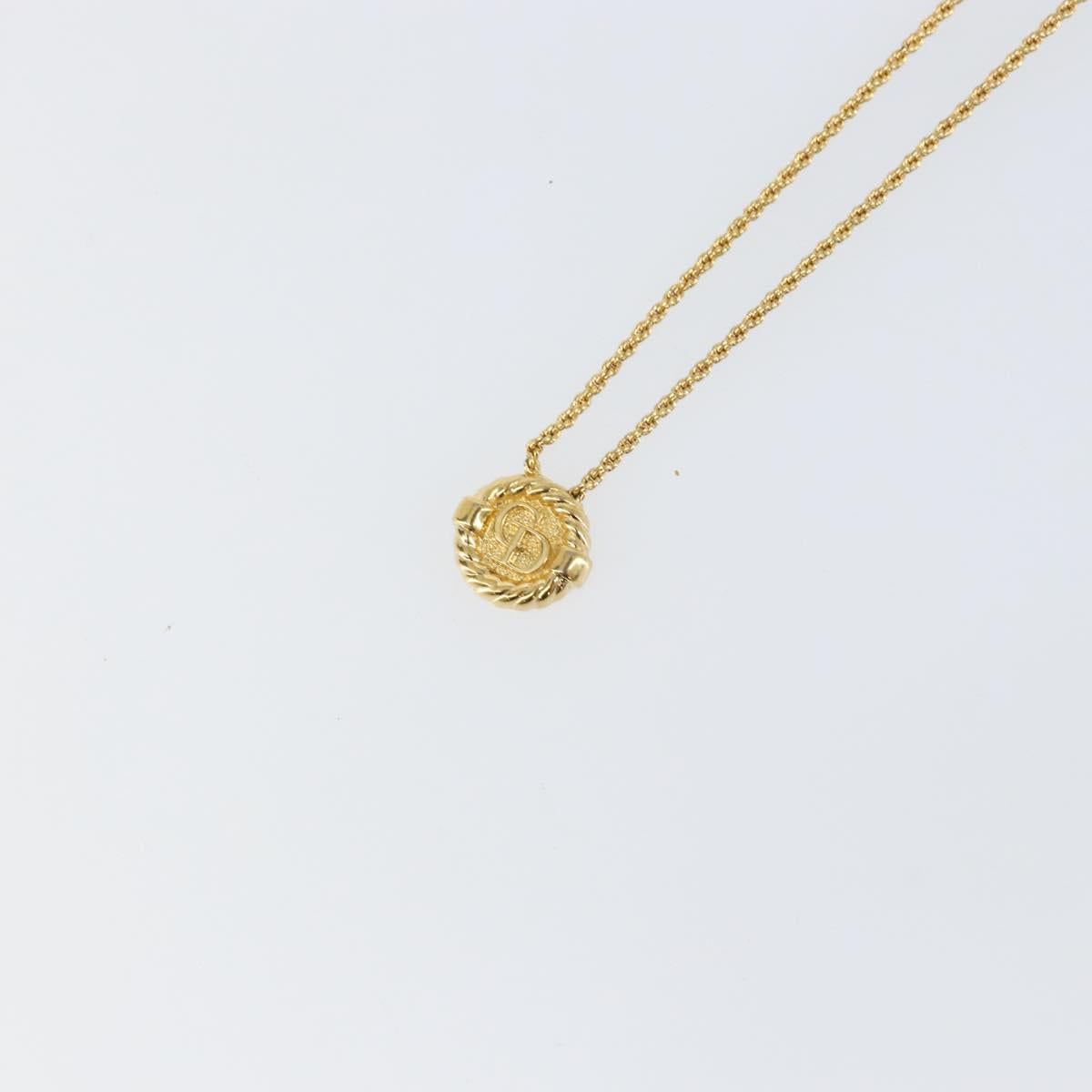 Christian Dior Rope Circle CD Logo Necklace metal Gold Tone Auth 146053