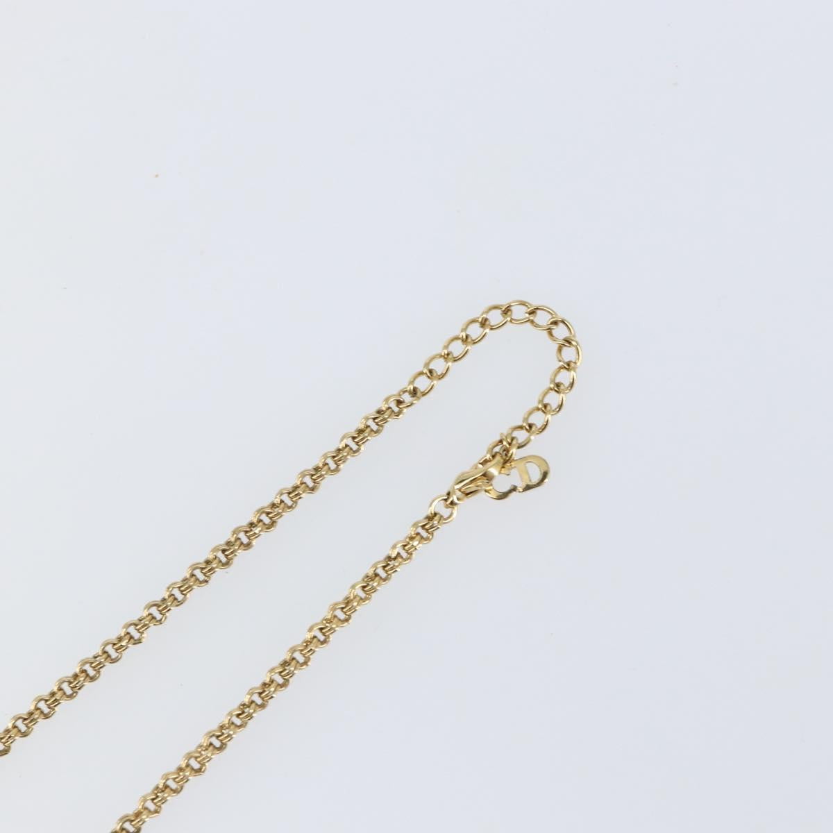 Christian Dior Rhinestone CD logo Necklace metal Gold Tone Auth 146055